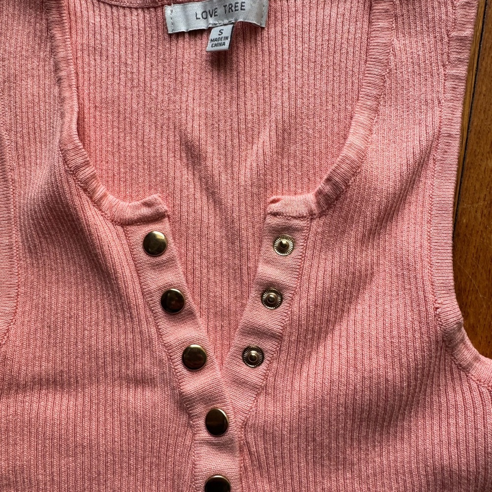 Love Tree Ribbed Tank with Buttons - Picture 2 of 3